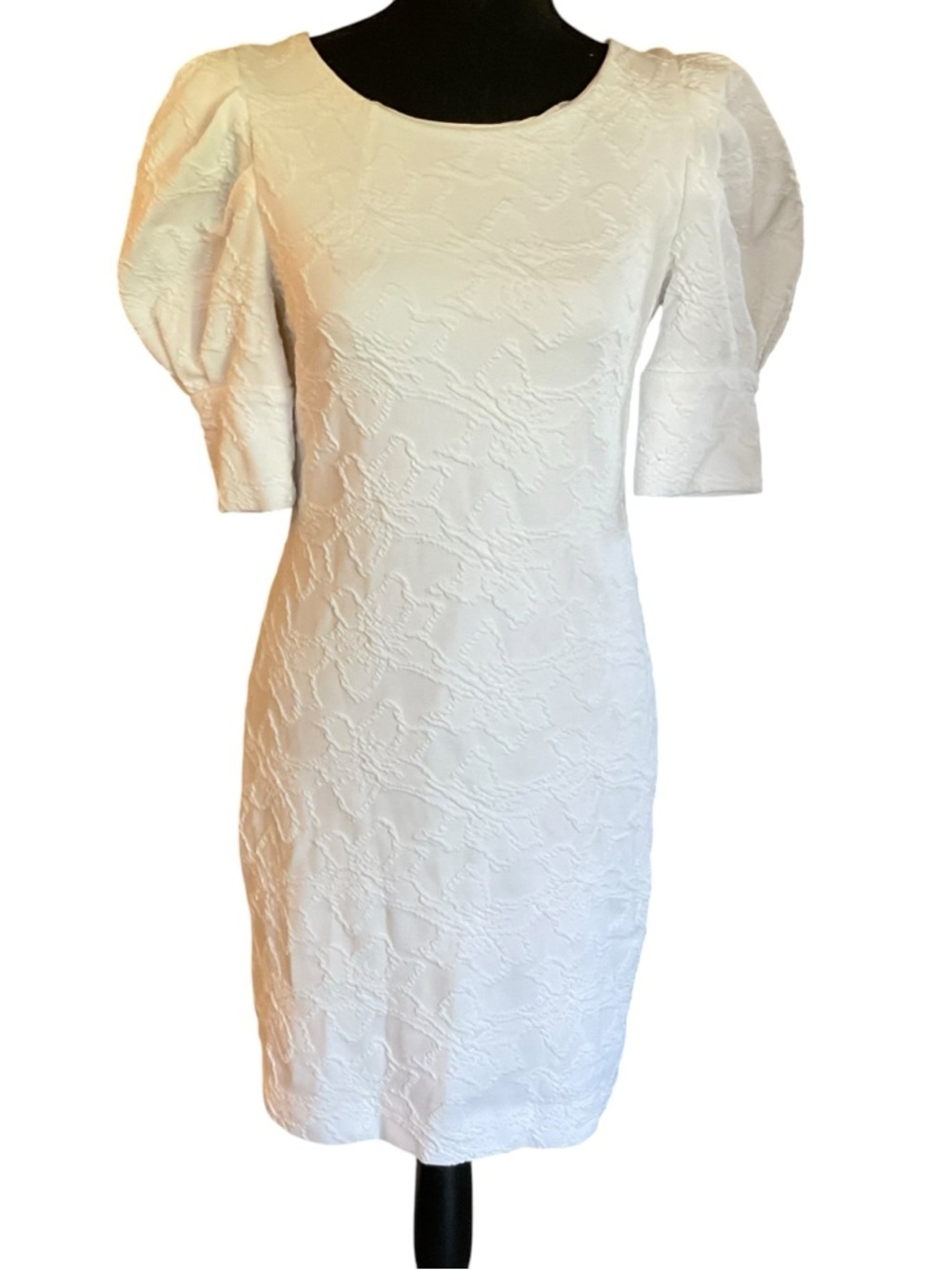 Lilly Pulitzer White Textured Sheath Dress Puff Sleeve XS Bridal Shower - Picture 2 of 10